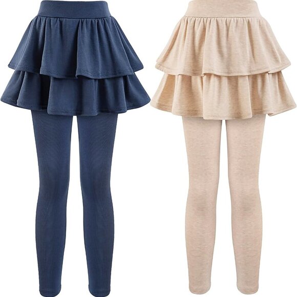 Girls School Uniform Pants Leggings with Skirt, Stretch and Warm, Multi-pack, Na - Picture 1 of 6